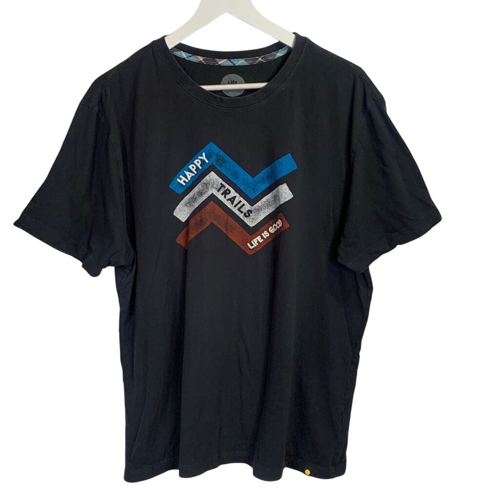Life is Good Black Happy Trails Short Sleeve Classic Fit Tee T-shirt M-087 Sz L